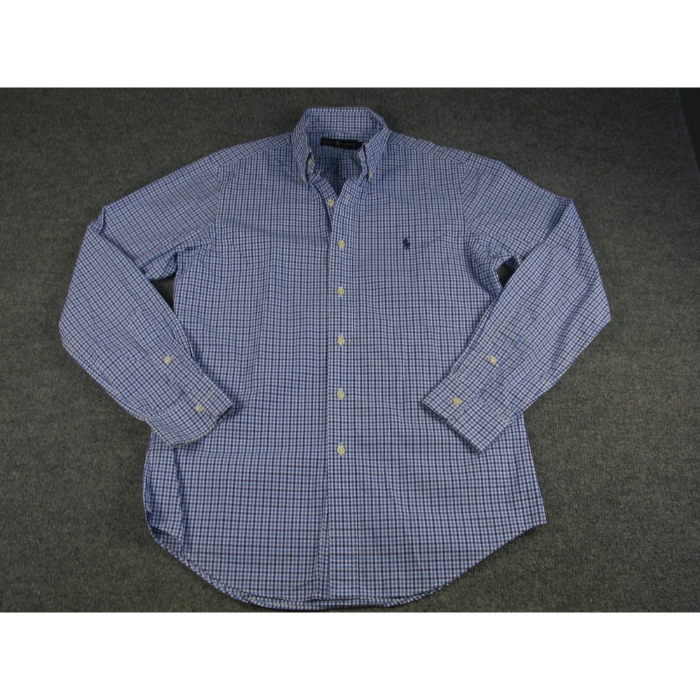 Ralph‎ Lauren Mens Gingham Button Down Shirt Blue White Long Sleeve S #1995